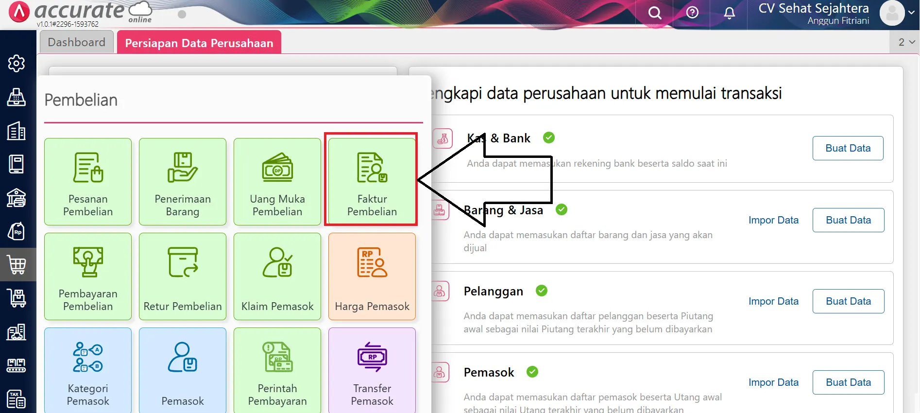 membuat faktur pembelian Accurate Online